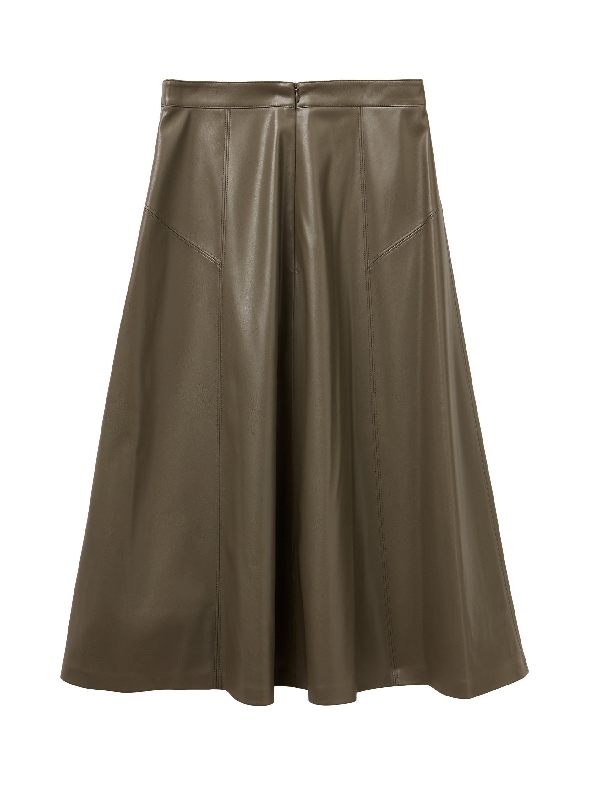 Product image 2 of 3, which shows Benetton Flared PU Leather Midi Skirt , Green, 6