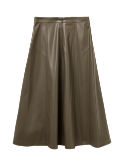 Benetton Flared PU Leather Midi Skirt - view 2, Green