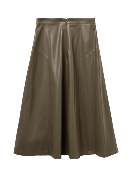 Benetton Flared PU Leather Midi Skirt - view 2, Green
