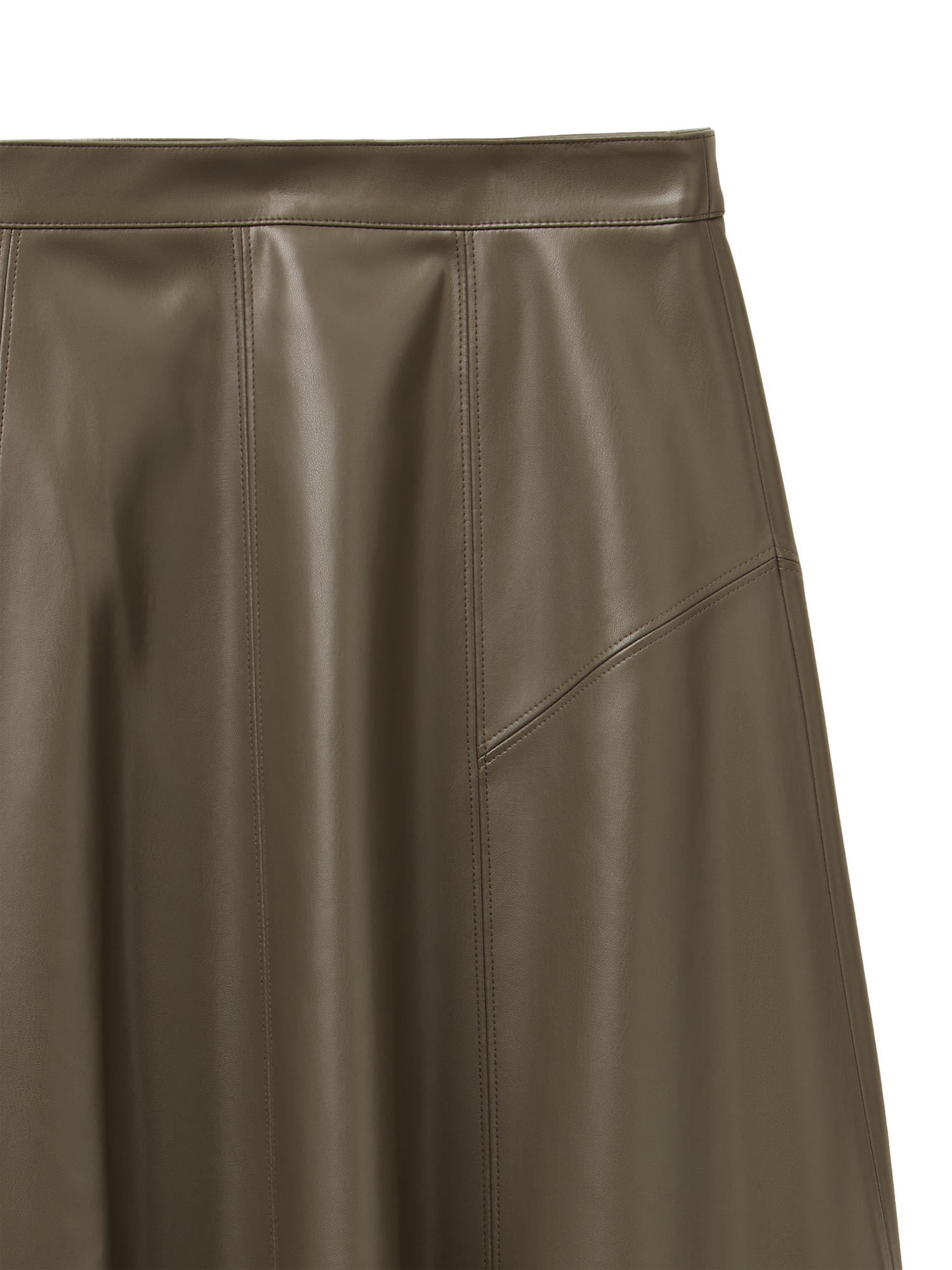 Product image 3 of 3, which shows Benetton Flared PU Leather Midi Skirt , Green, 6
