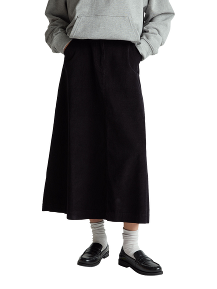 Benetton Flared Velvet Midi Skirt, Black