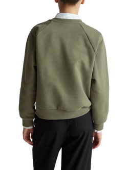 Benetton Crew Neck Floral Embroidery Cotton Blend Sweatshirt, Green - view 2, Green