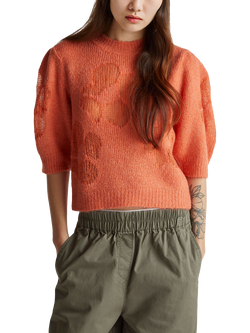 Benetton Crew Neck Floral Intarsia Knit Jumper, Red