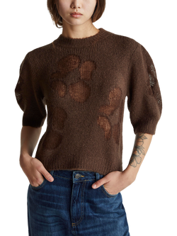 Benetton Crew Neck Floral Intarsia Knit Jumper, Brown