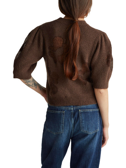 Benetton Crew Neck Floral Intarsia Knit Jumper - view 2, Brown