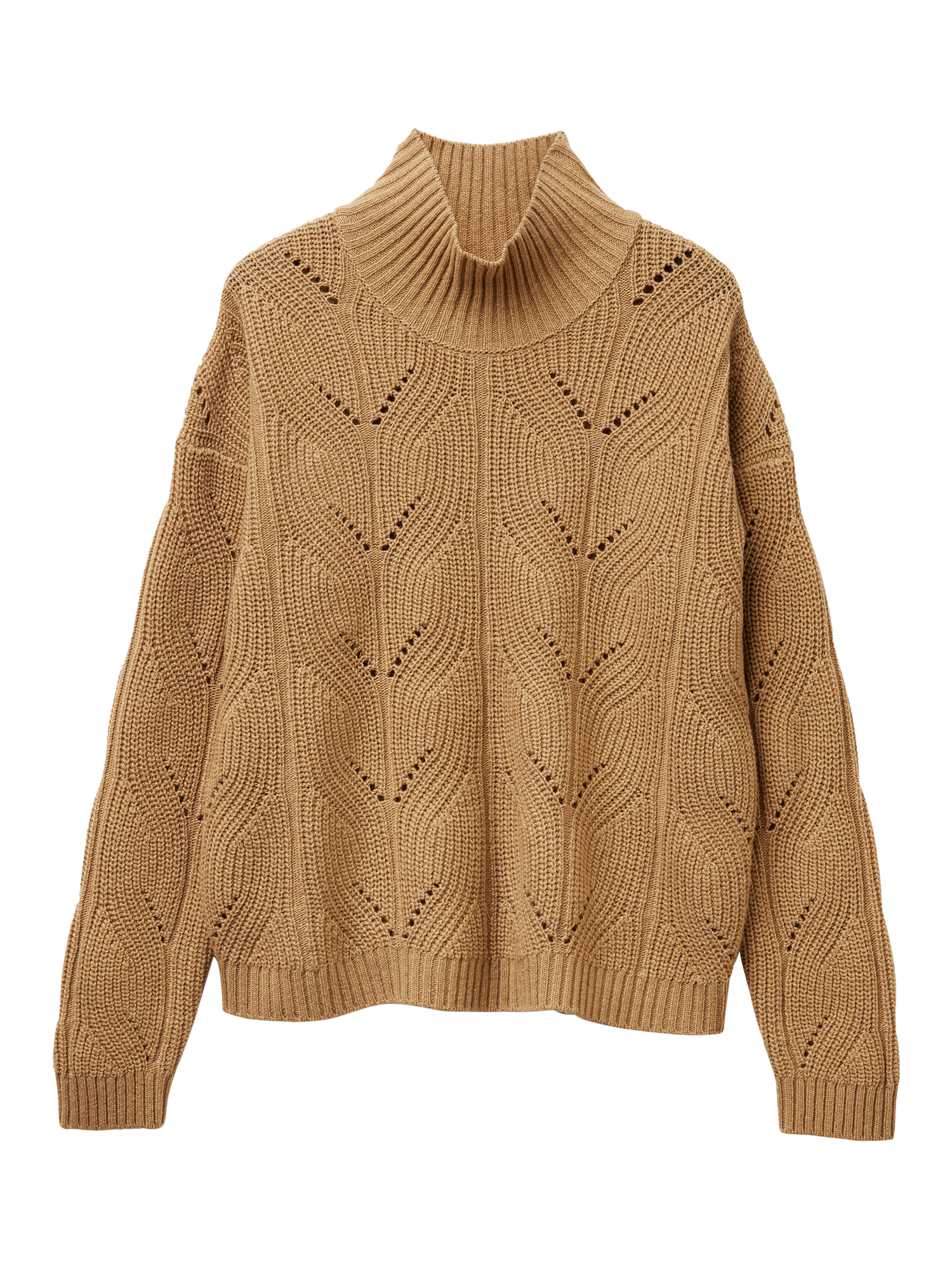 Product image 1 of 3, which shows Benetton High Neck Wool Blend Jumper, Camel, XS