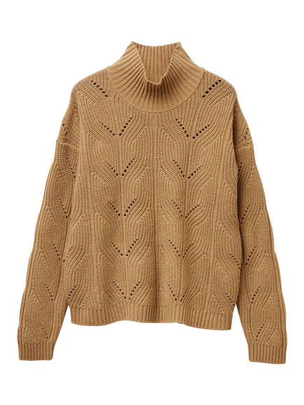 Benetton High Neck Wool Blend Jumper, Camel, Camel