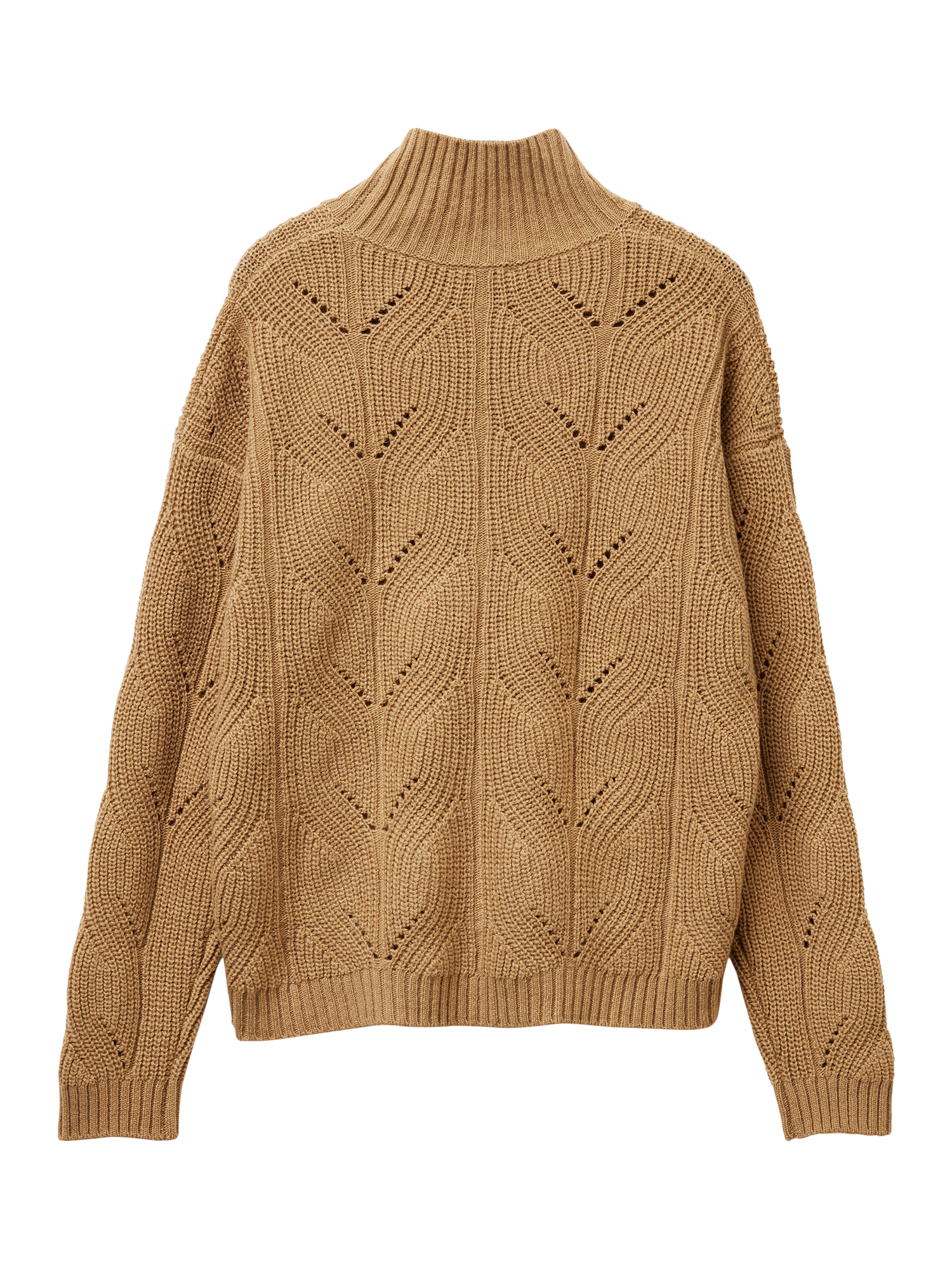 Product image 2 of 3, which shows Benetton High Neck Wool Blend Jumper, Camel, XS