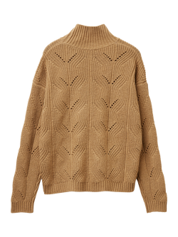 Benetton High Neck Wool Blend Jumper, Camel - view 2, Camel