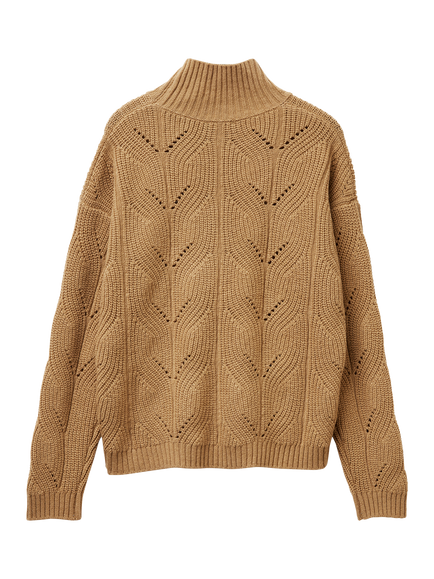 Benetton High Neck Wool Blend Jumper, Camel - view 2, Camel
