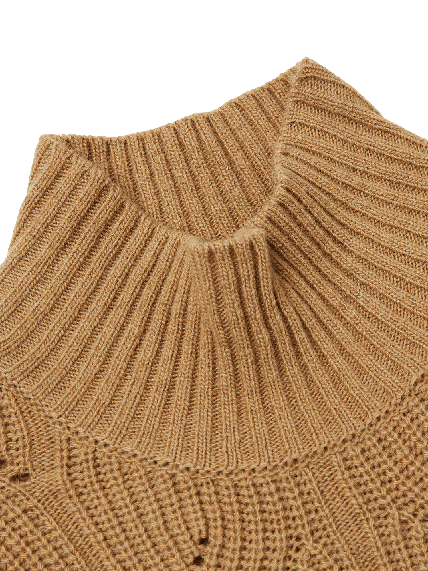 Product image 3 of 3, which shows Benetton High Neck Wool Blend Jumper, Camel, XS