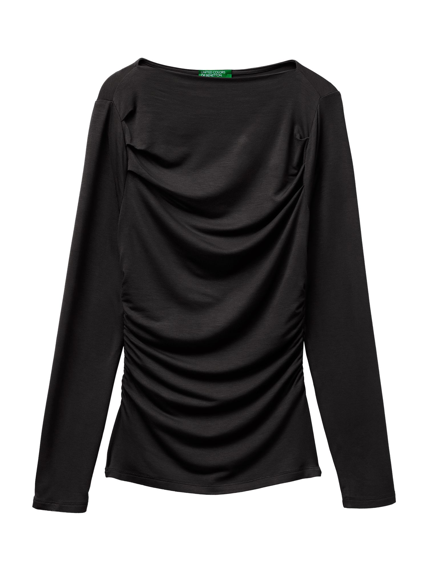Product image 1 of 3, which shows Benetton Ruched Long Sleeve T-Shirt , Black, XS