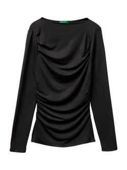 Benetton Ruched Long Sleeve T-Shirt, Black