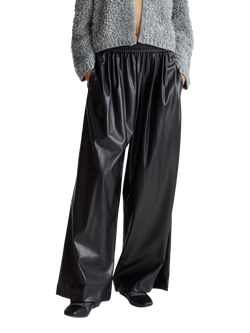 Benetton PU Wide Leg Trousers, Black