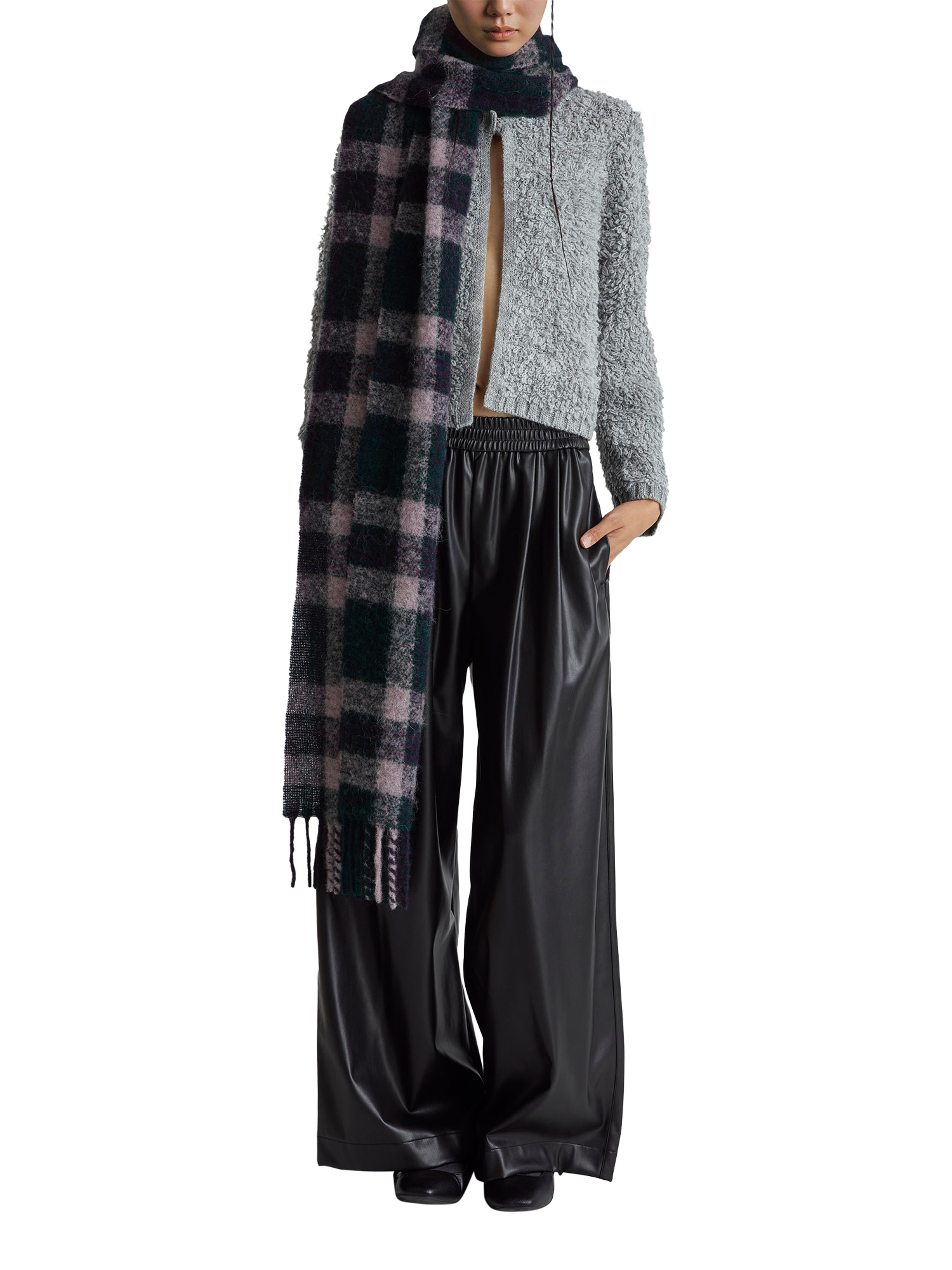 Product image 3 of 6, which shows Benetton PU Wide Leg Trousers , Black, XS