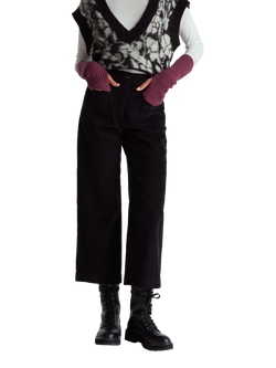 Benetton Straight Cropped Corduroy Trousers, Black, Black