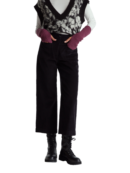 Benetton Straight Cropped Corduroy Trousers, Black, Black