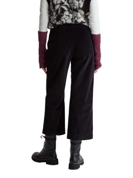 Benetton Straight Cropped Corduroy Trousers, Black - view 2, Black