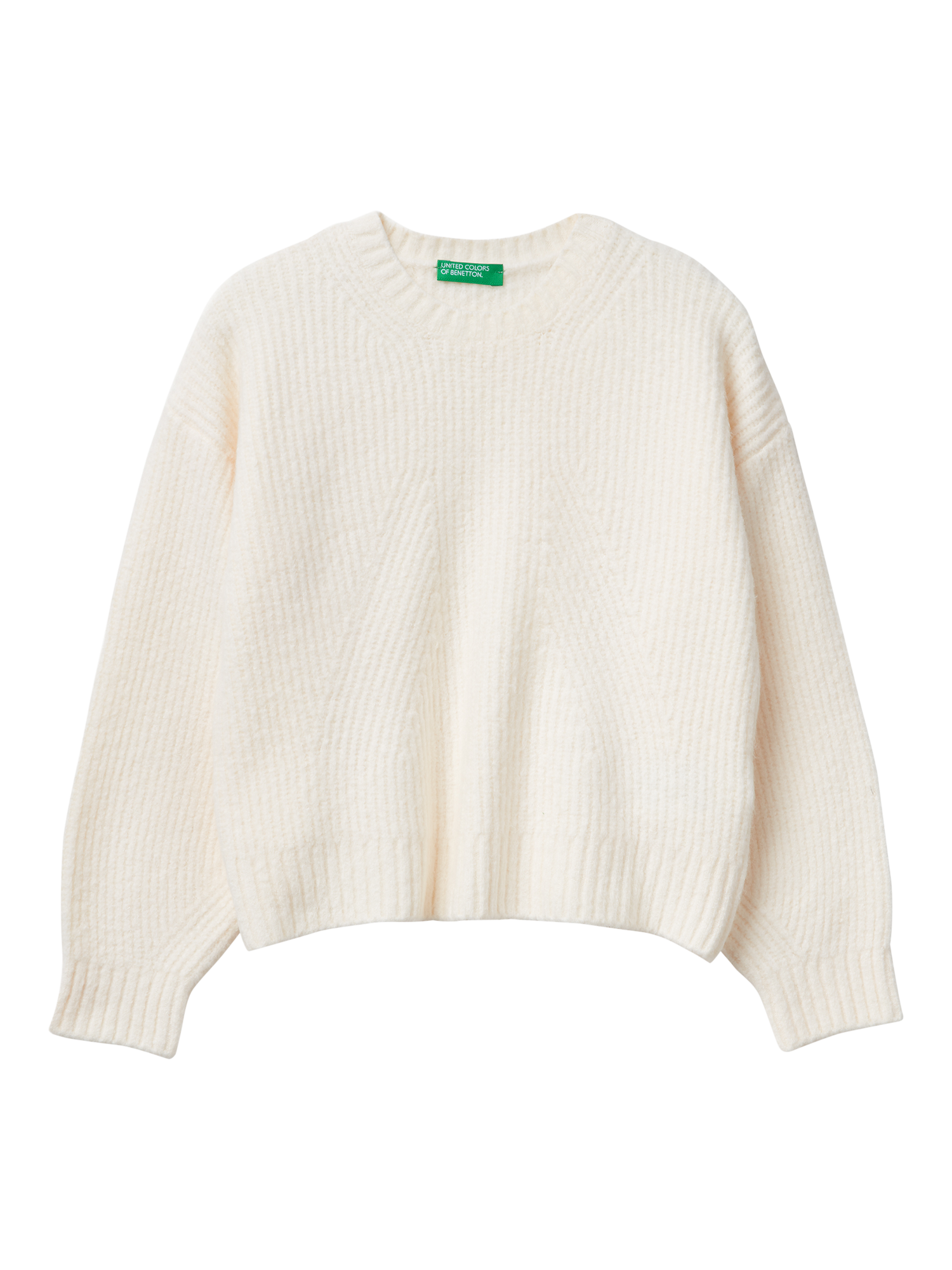 Product image 1 of 3, which shows Benetton Kids' Cotton Blend Crew Neck Jumper, White, 11-12 years