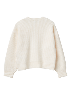 Benetton Kids' Cotton Blend Crew Neck Jumper, White - view 2, White