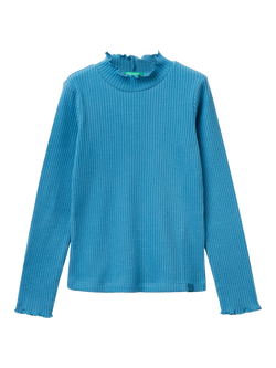 Benetton Kids' Cotton Blend Long Sleeve Turtleneck Top, Blue, Blue