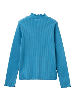 Benetton Kids' Cotton Blend Long Sleeve Turtleneck Top, Blue - view 2, Blue