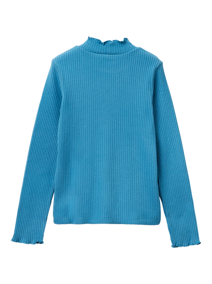 Benetton Kids' Cotton Blend Long Sleeve Turtleneck Top, Blue - view 2, Blue