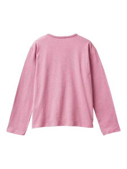 Benetton Kids' Cotton Long Sleeved Sequin Heart T-Shirt, Pink - view 2, Pink