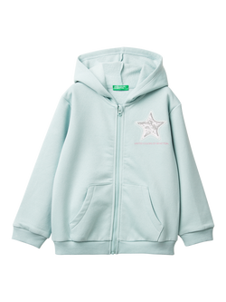 Benetton Kids' Cotton Blend Zipped Hoodie, Green, Green