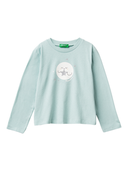 Benetton Kids' Cotton Long Sleeved T-Shirt, Green, Green