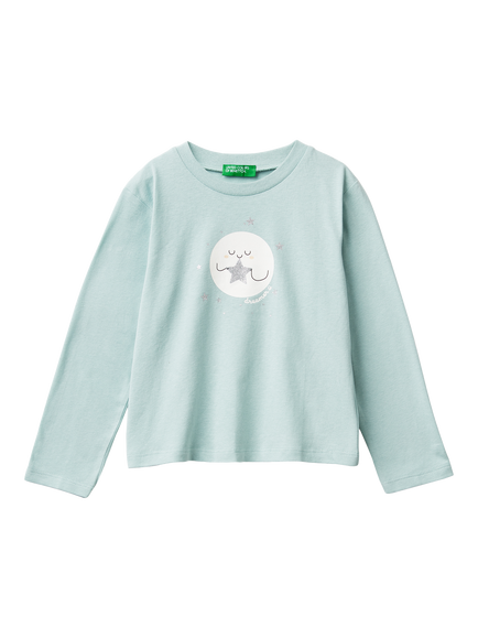 Benetton Kids' Cotton Long Sleeved T-Shirt, Green, Green