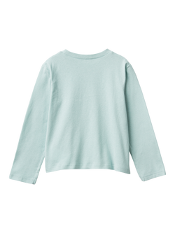Benetton Kids' Cotton Long Sleeved T-Shirt, Green - view 2, Green