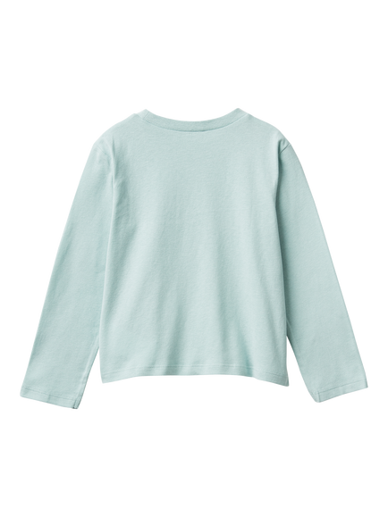 Benetton Kids' Cotton Long Sleeved T-Shirt, Green - view 2, Green