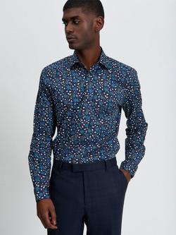 Ben Sherman Cotton Blend Regular Fit Floral Shirt, Dark Navy, Dark Navy