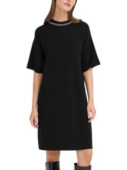 ICHI Dorise Round Neck Knitted A-Line Dress, Black