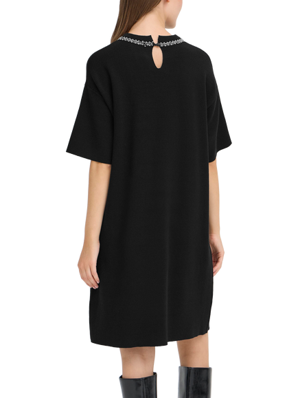 ICHI Dorise Round Neck Knitted A-Line Dress - view 2, Black