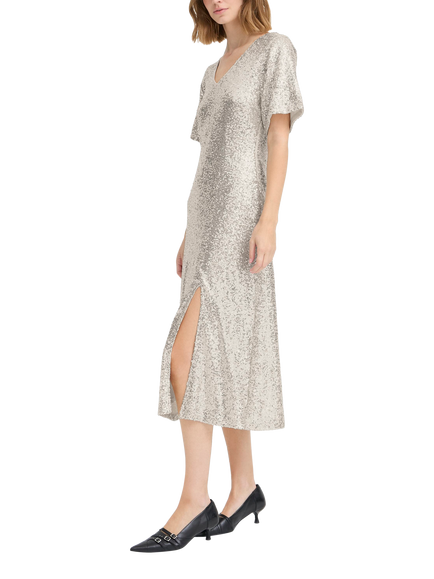 ICHI Fauca Sequin A-Line Midi Dress, Frosted Almond