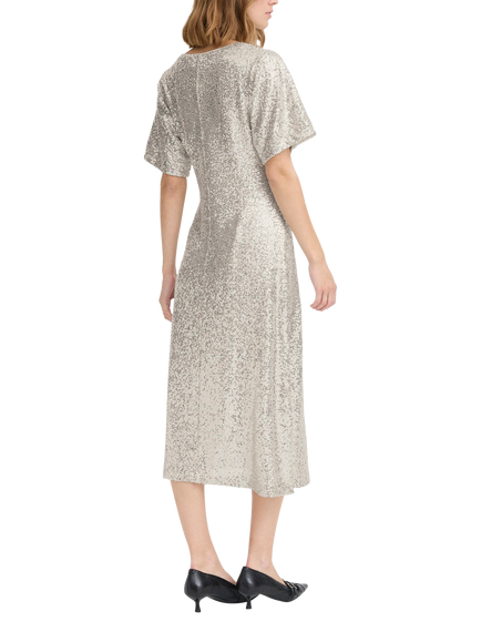 ICHI Fauca Sequin A-Line Midi Dress - view 2, Frosted Almond