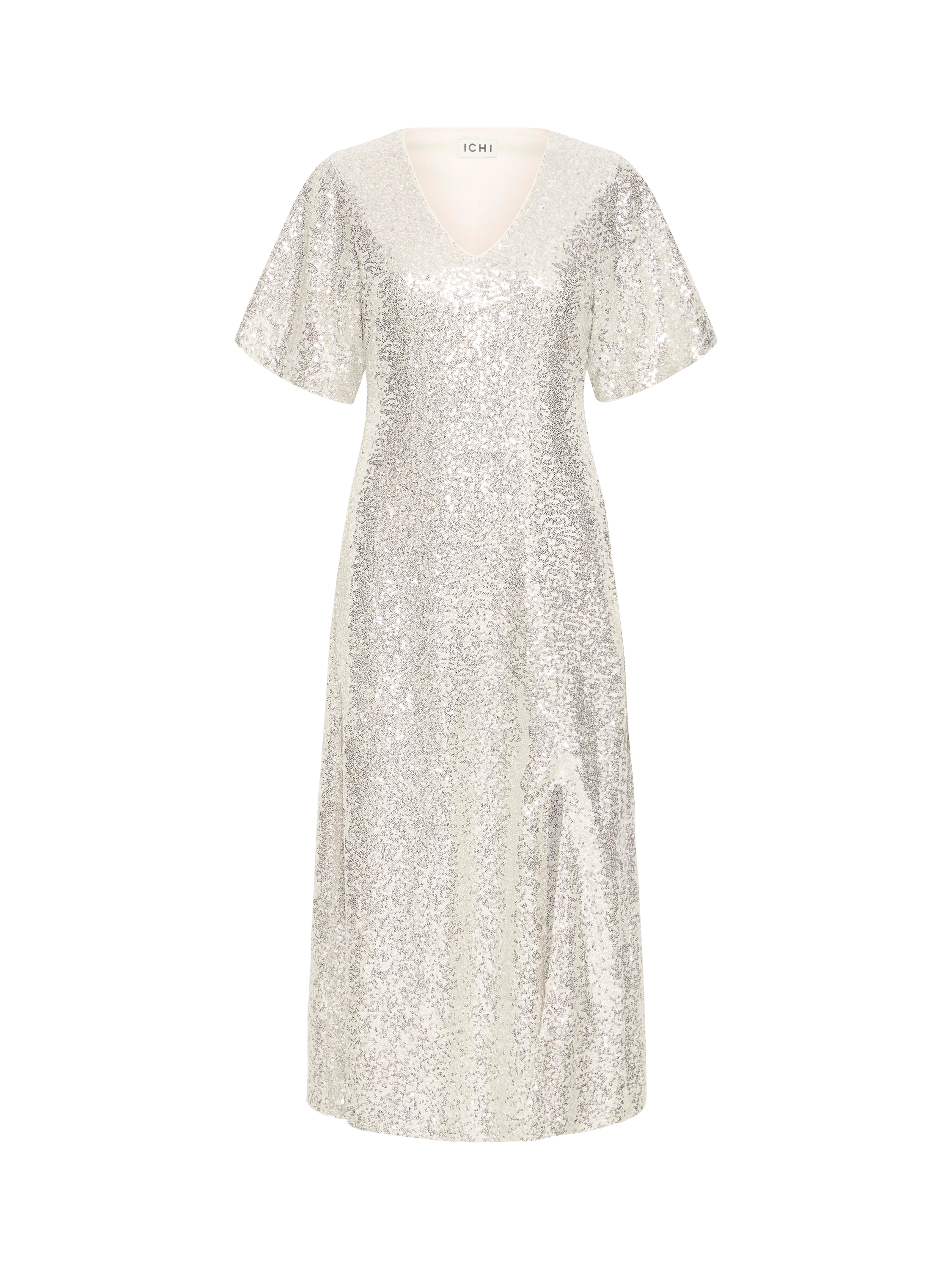 Product image 5 of 7, which shows ICHI Fauca Sequin A-Line Midi Dress , Frosted Almond, XS