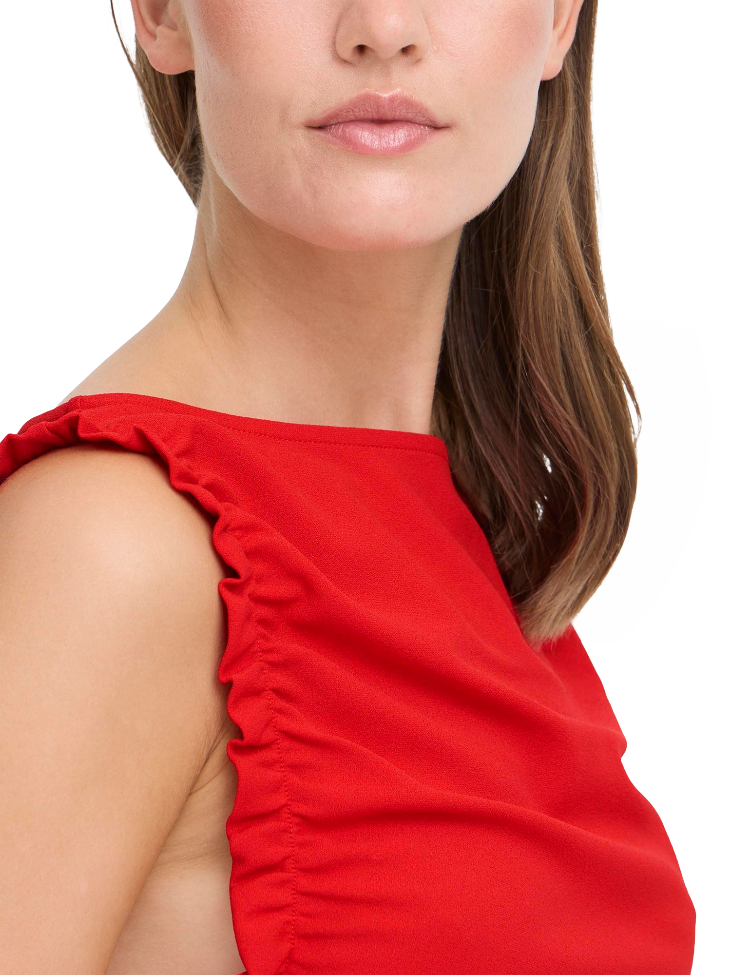 Product image 4 of 11, which shows ICHI Matine Slash Neck Ruched Maxi Dress , Racing Red, XS