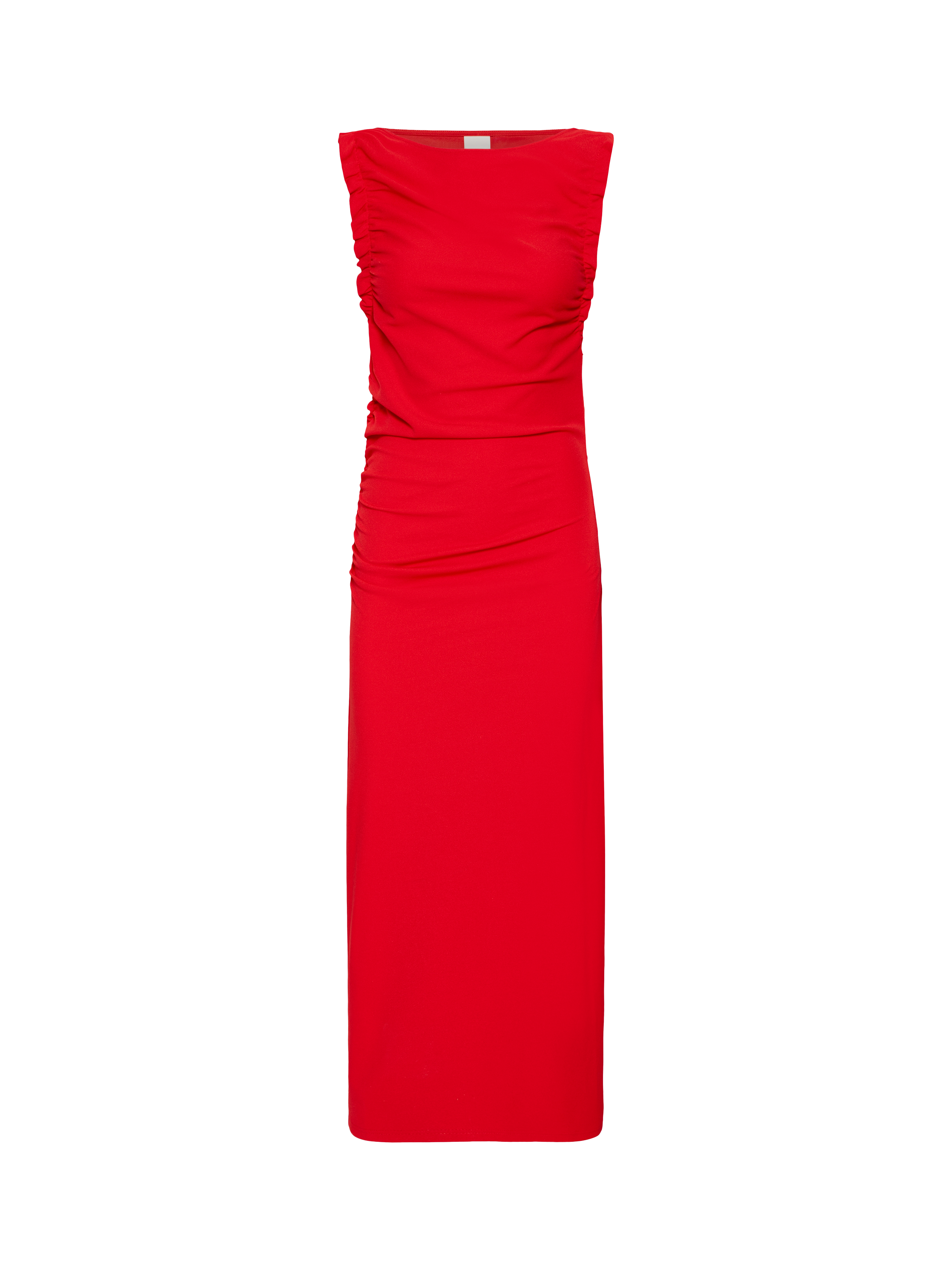 Product image 5 of 11, which shows ICHI Matine Slash Neck Ruched Maxi Dress , Racing Red, XS