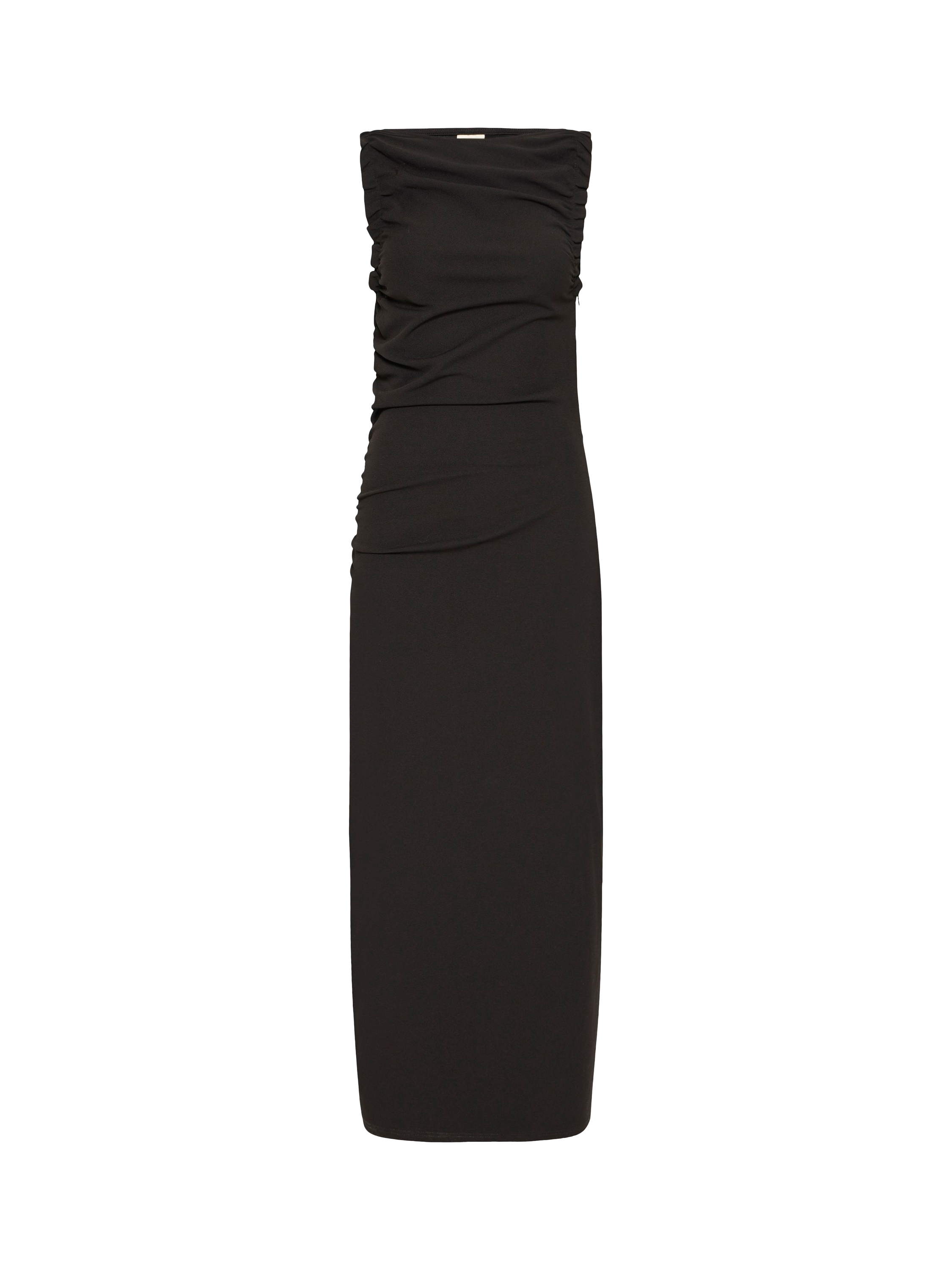 Product image 5 of 7, which shows ICHI Matine Slash Neck Ruched Maxi Dress , Black, XS