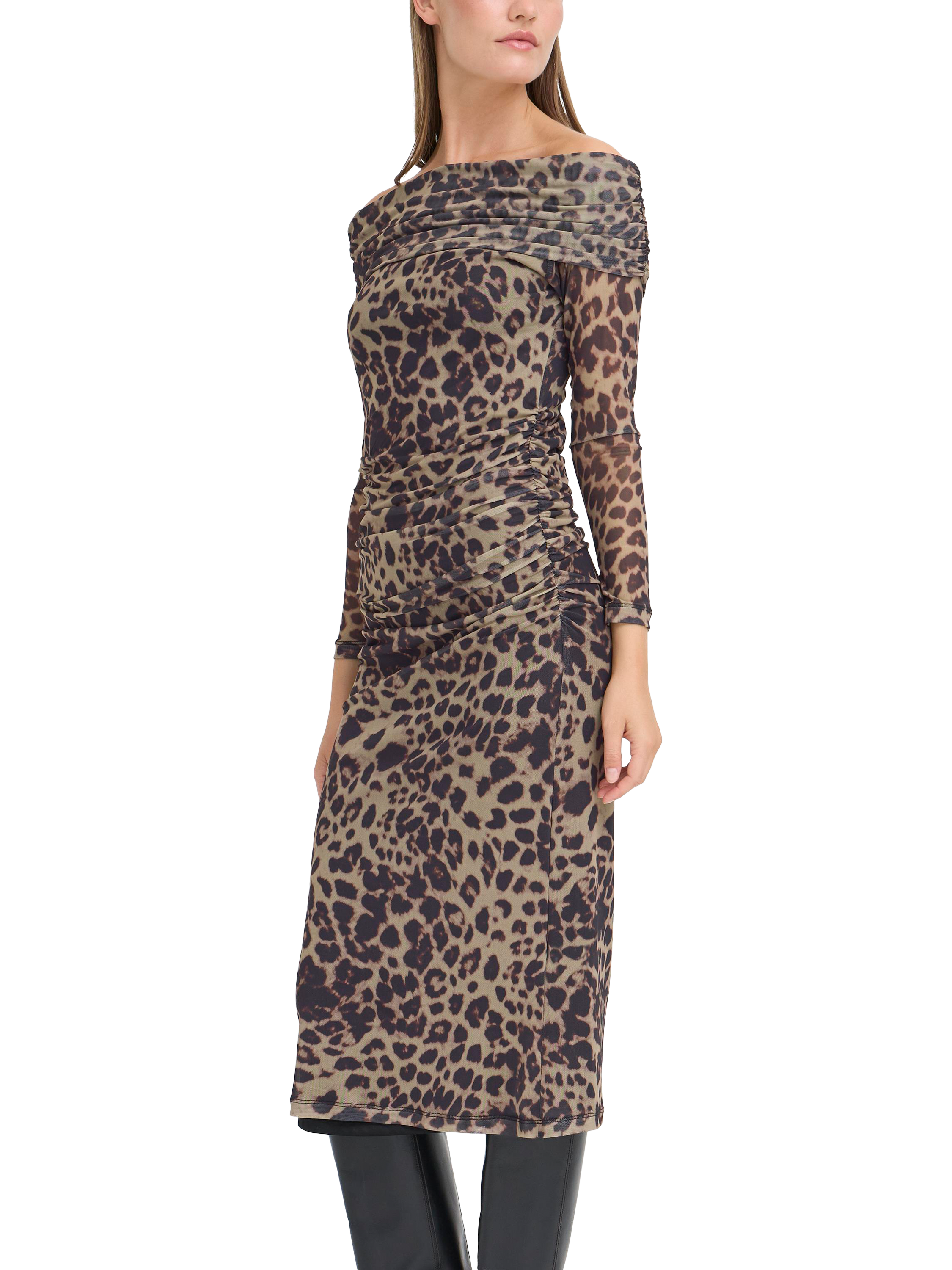 Product image 1 of 7, which shows ICHI Parda Leopard Print Midi Dress , Black/Multi, XS