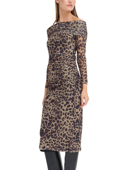 ICHI Parda Leopard Print Midi Dress, Black/Multi