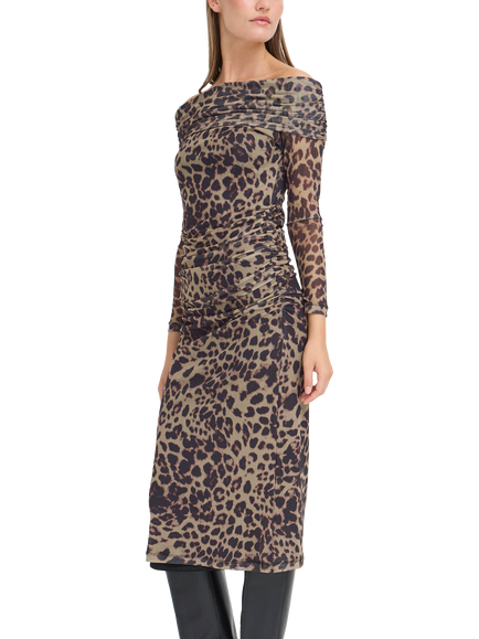 ICHI Parda Leopard Print Midi Dress, Black/Multi