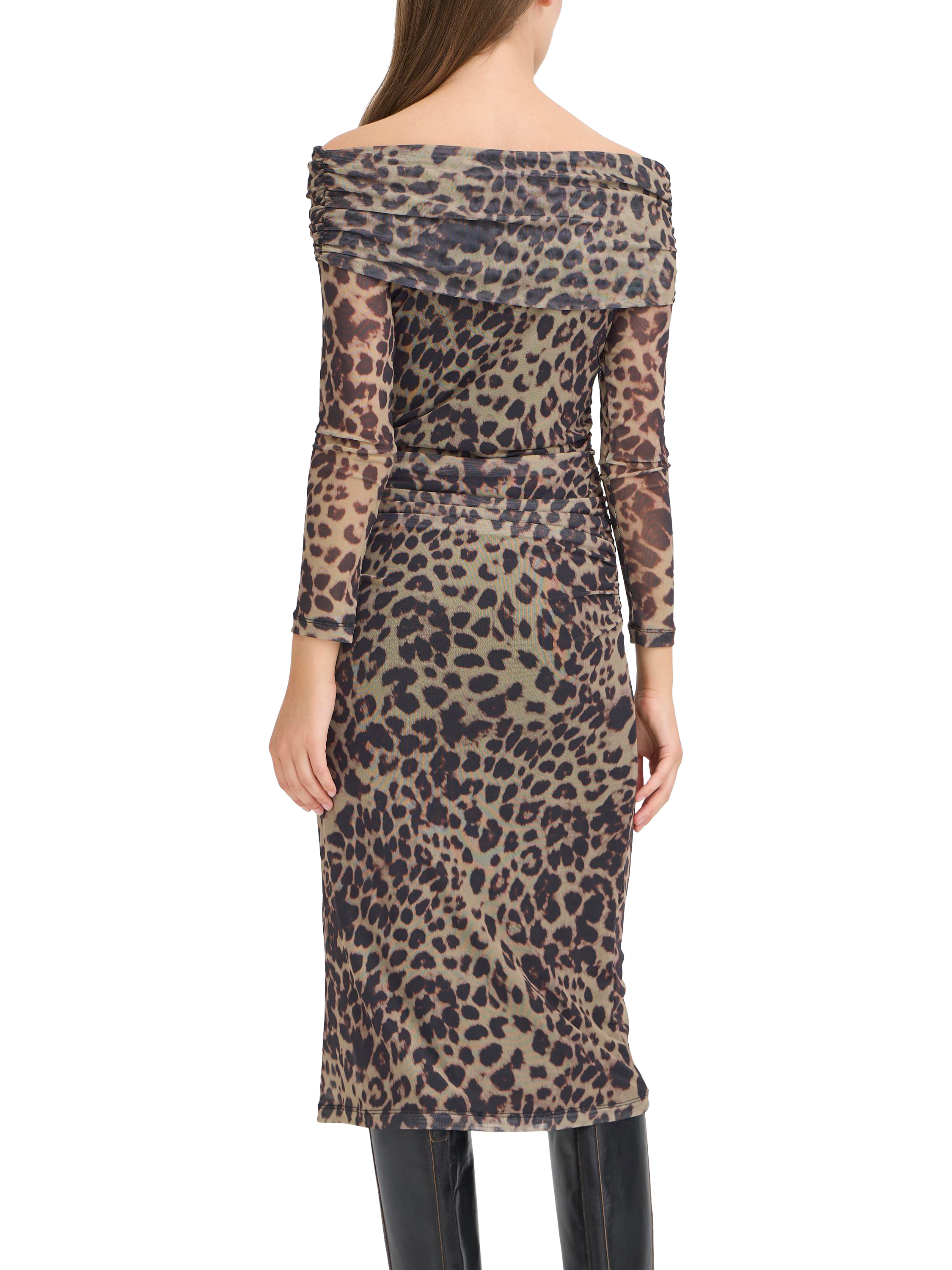 Product image 2 of 7, which shows ICHI Parda Leopard Print Midi Dress , Black/Multi, XS
