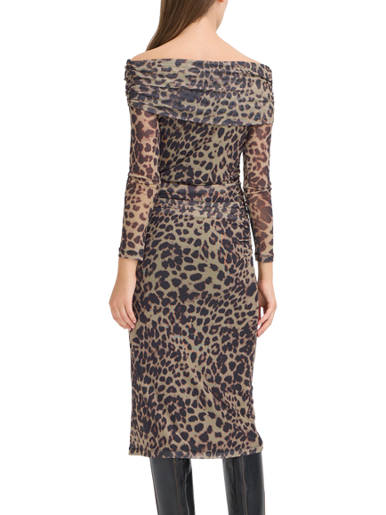 ICHI Parda Leopard Print Midi Dress - view 2, Black/Multi
