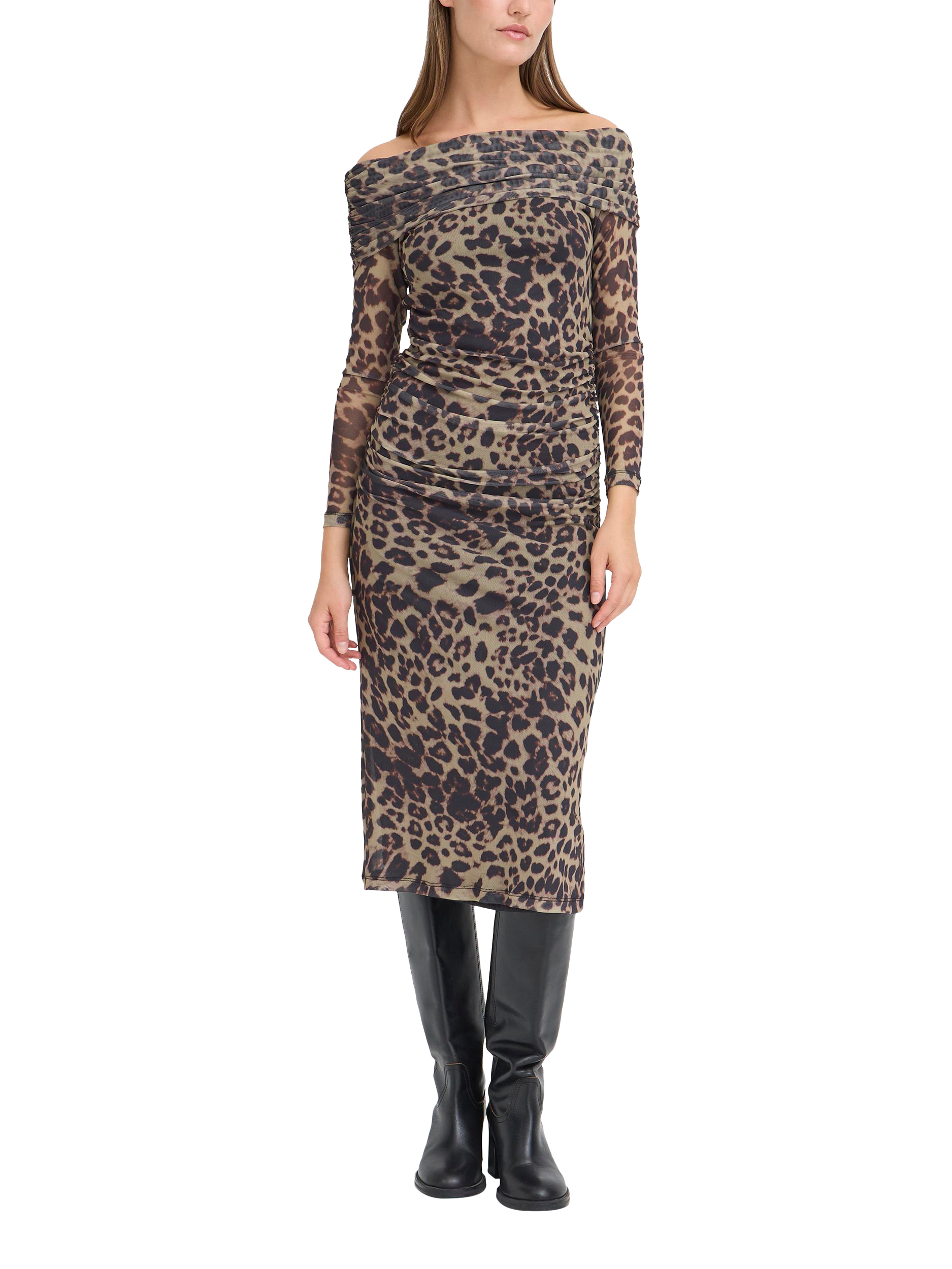 Product image 3 of 7, which shows ICHI Parda Leopard Print Midi Dress , Black/Multi, XS
