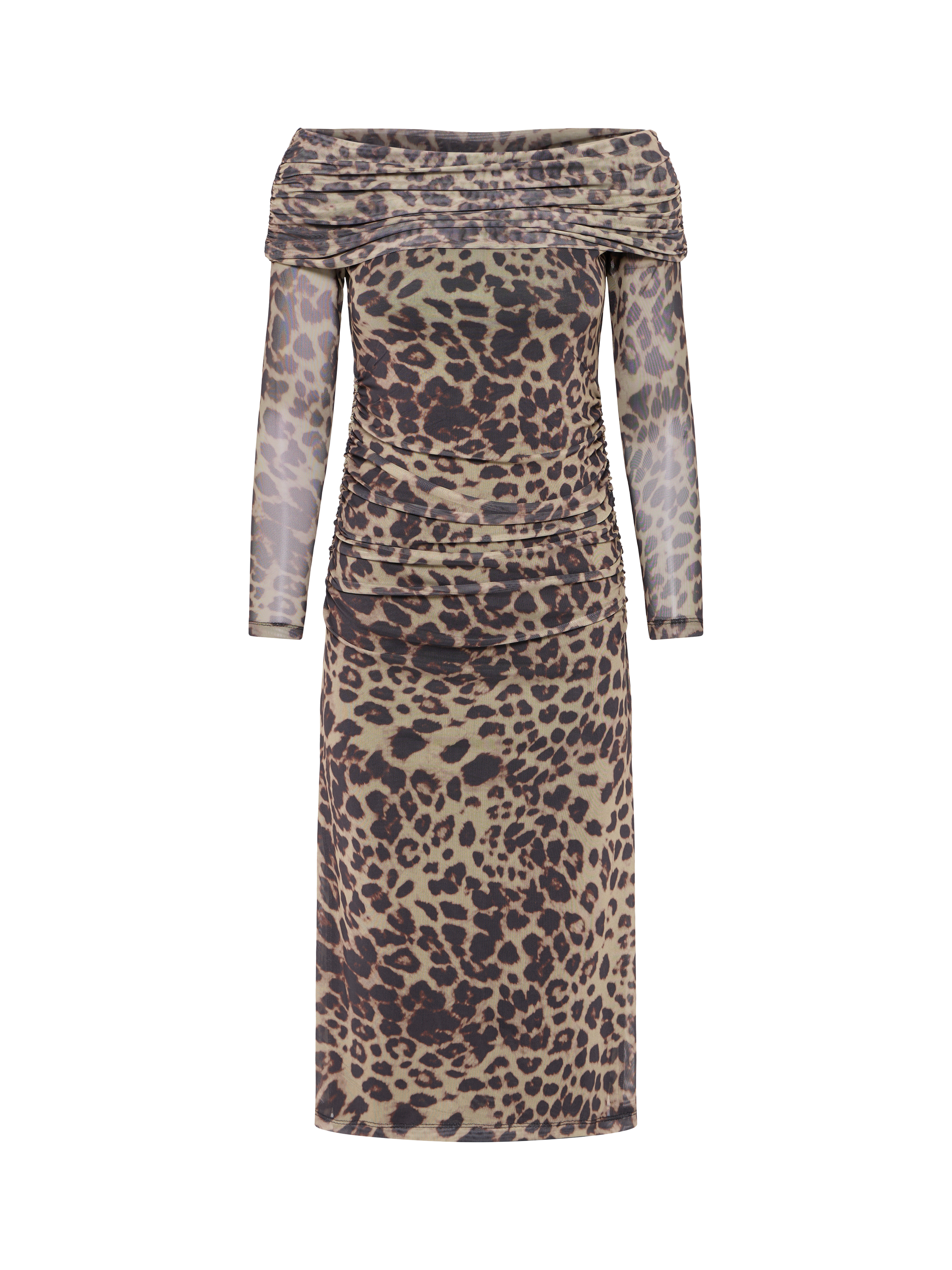 Product image 5 of 7, which shows ICHI Parda Leopard Print Midi Dress , Black/Multi, XS