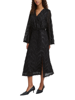 ICHI Chici Shimmer Wrap Midi Dress, Black, Black